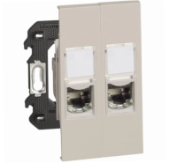 Розетка компьютерная 2 разъёма RJ45 cat6 STP 2 модуля. Цвет Песочный. Bticino серия Living Now. K4702+KM4279C6S+KM4279C6S+KM07+KM07